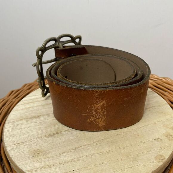 Ibex Vintage Distressed Leather Belt with Metal Buckle Cowhide England Size 34 - Picture 4 of 6